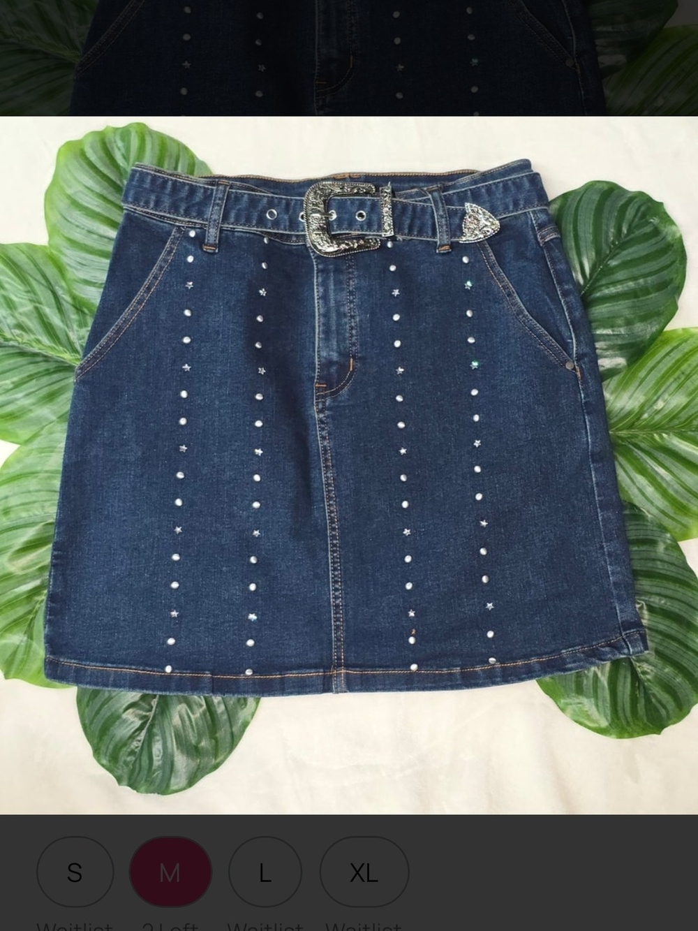 L&B Dark Blue Denim Mini Skirt with Silver Studs & Western Belt